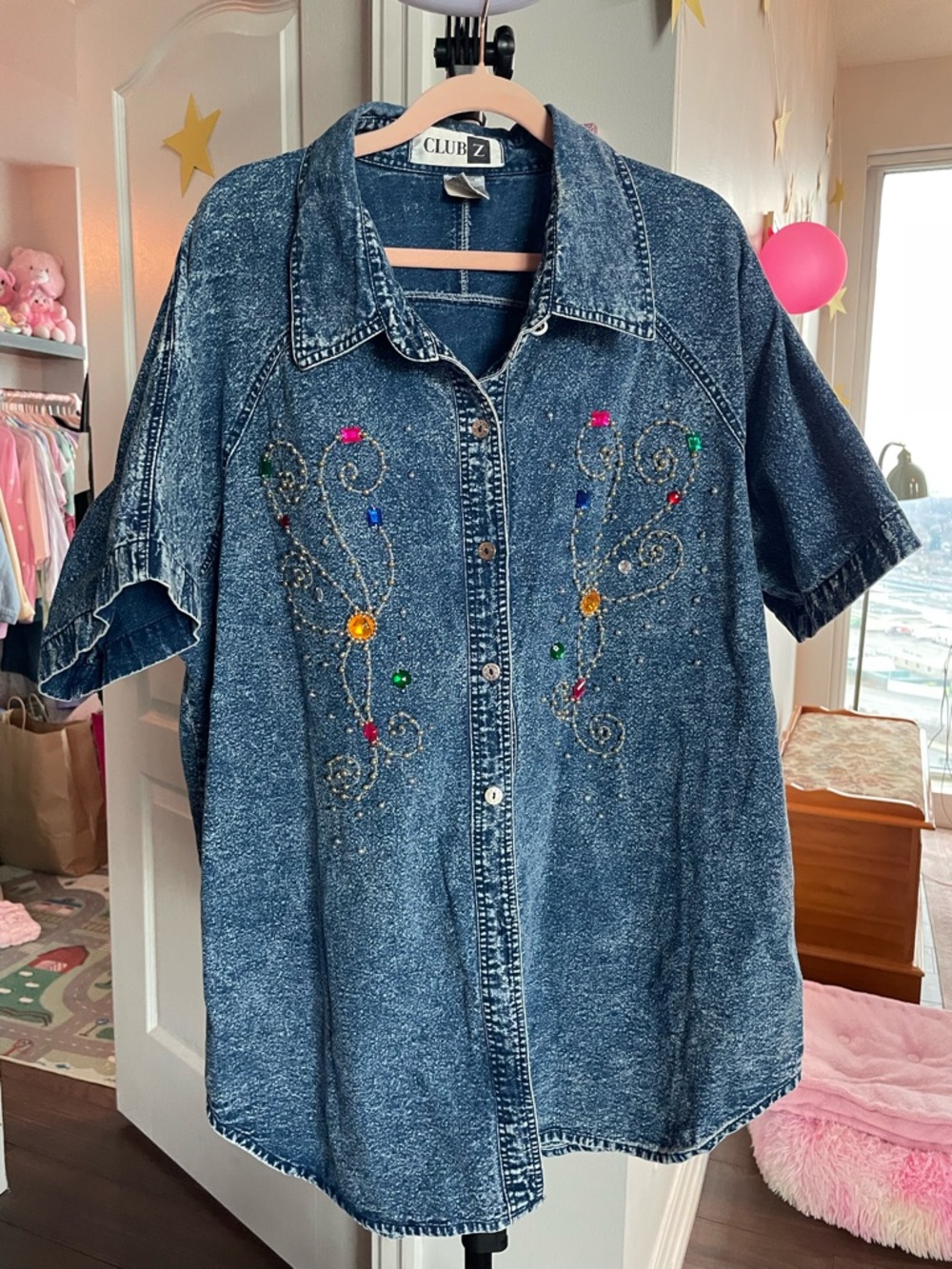 Gem Stone Acid Wash Denim Button-Up Vintage Shirt